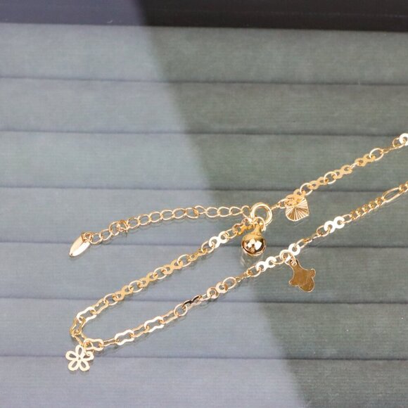 "Rose Gold Anklet with Floral & Charm Accents, XPAL1059 - Picture 4 of 12